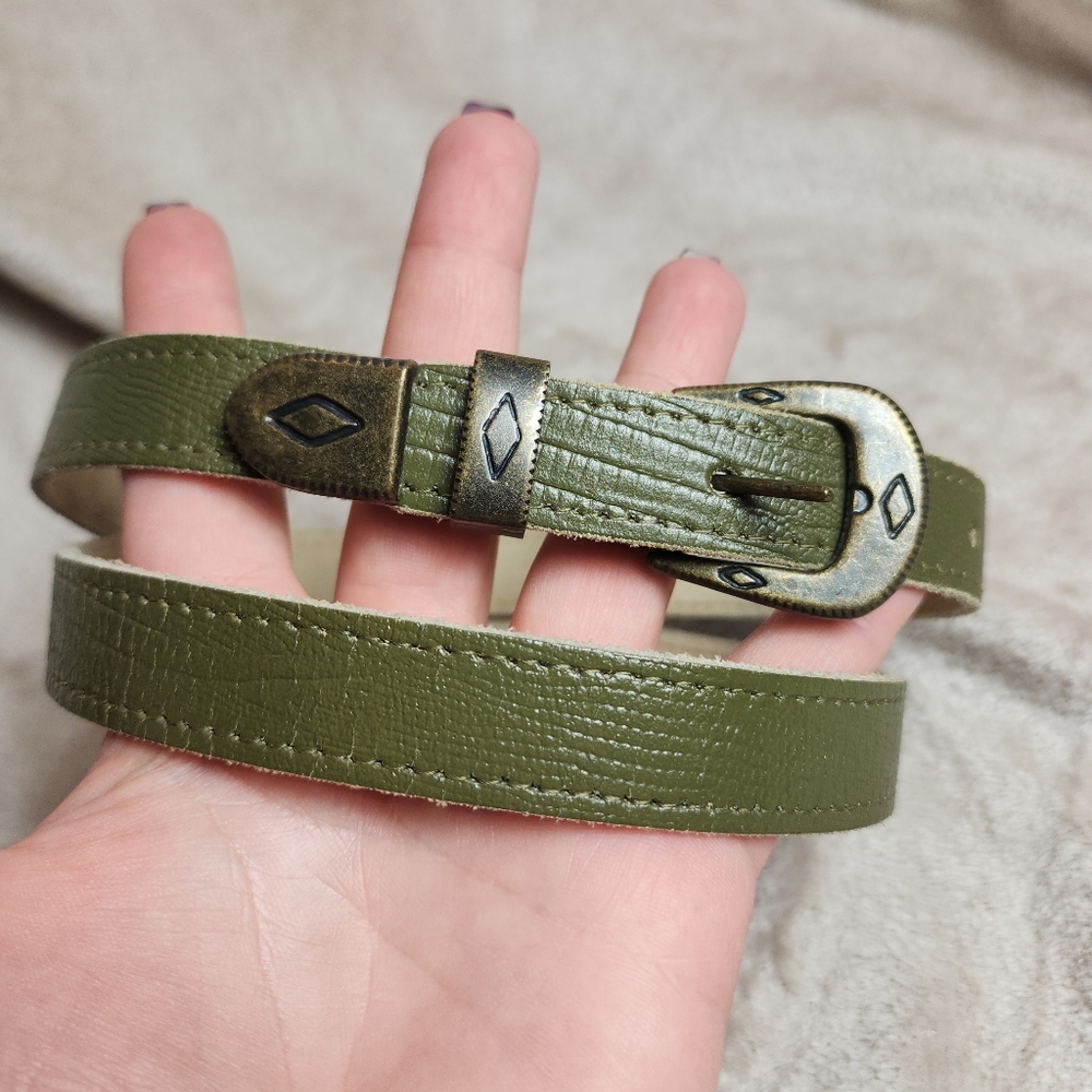 Green Genuine Leather Belt Western Boho‎ Country M/L
